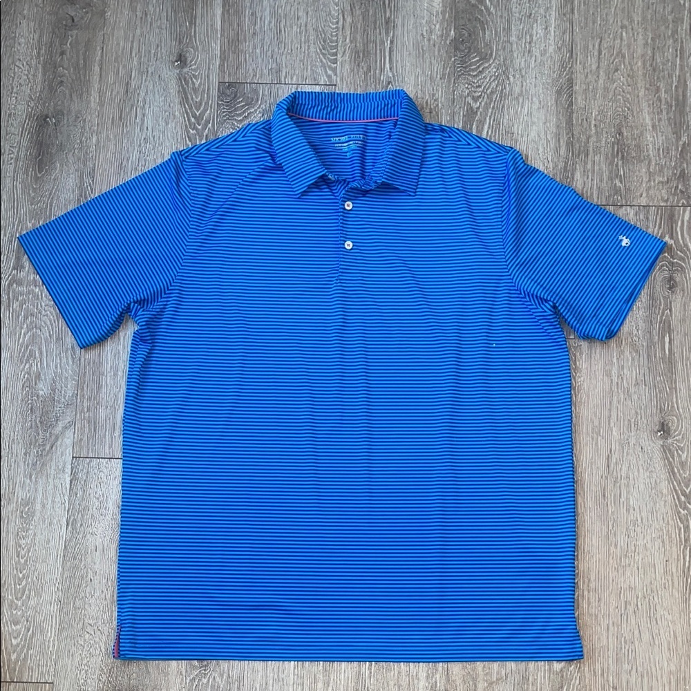 Michel Rouen Men's Blue Striped Polo Shirt golf short sleeve 2xl
